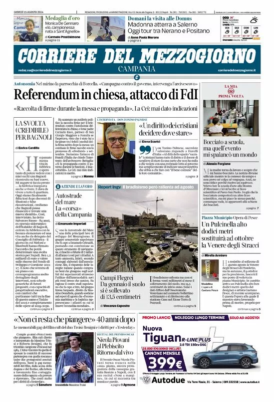 Prima-pagina-corriere del mezzogiorno-del-2024-08-15